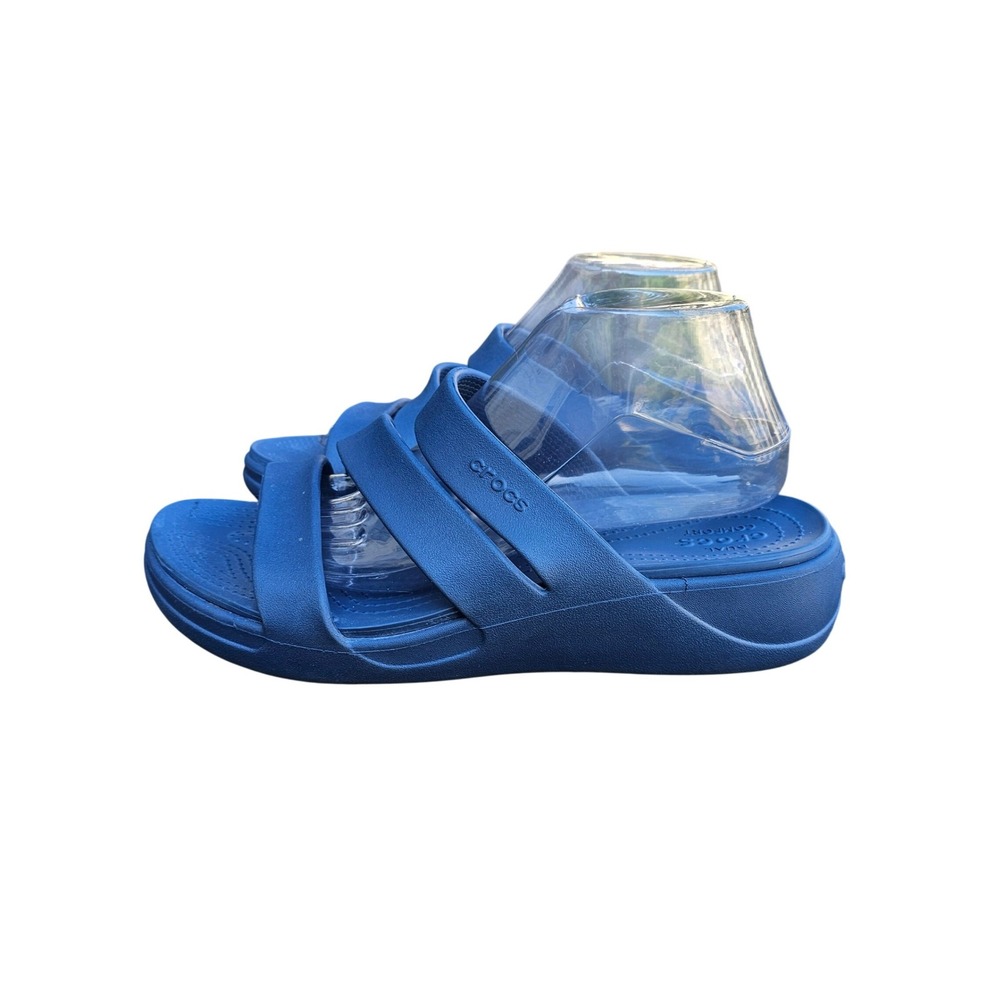 Crocs Meleen Twist Slide Sandals Womens 11 Blue Triple Strap Dual Comfort Summer